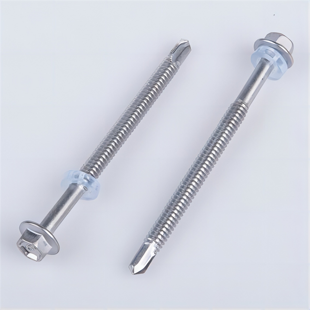 Stainless Steel Flange Hex Washer Head Long Self Drilling Roofing Screws With Plastic Gasket